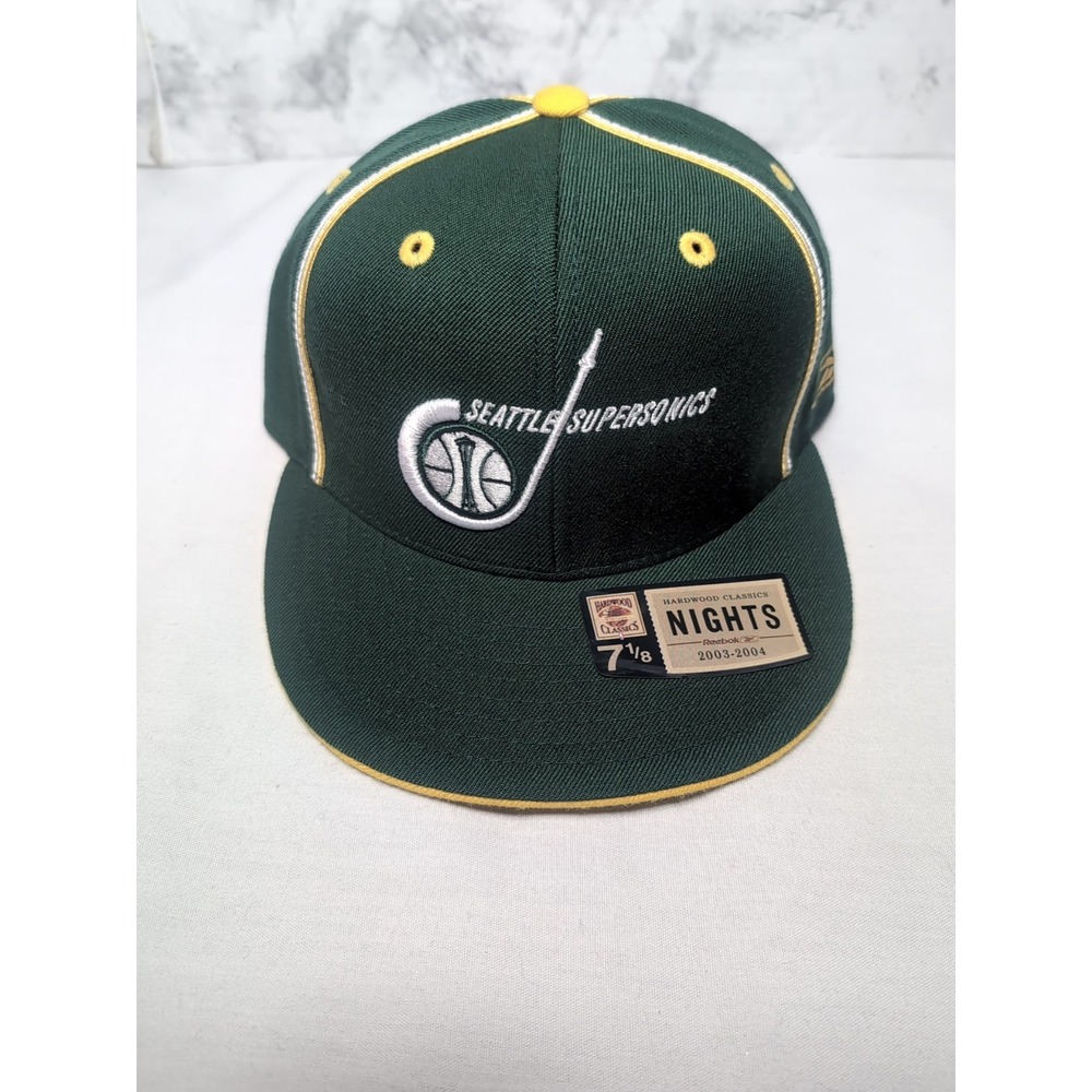New Reebok Seattle Supersonics 100% Wool Hat Fitted 7 1/8 NBA Hardwood Classic
